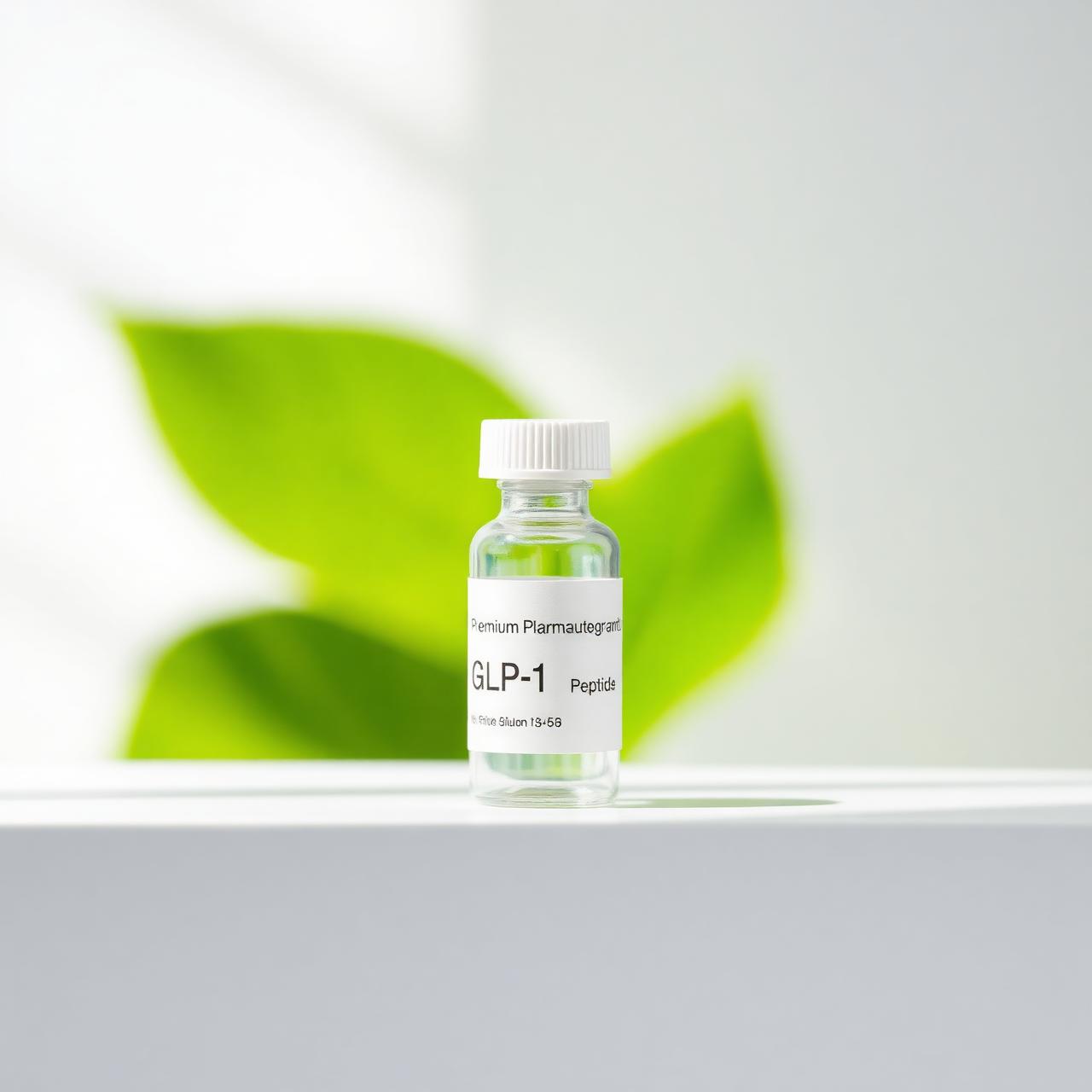 GLP-1 peptide vial in soft green light